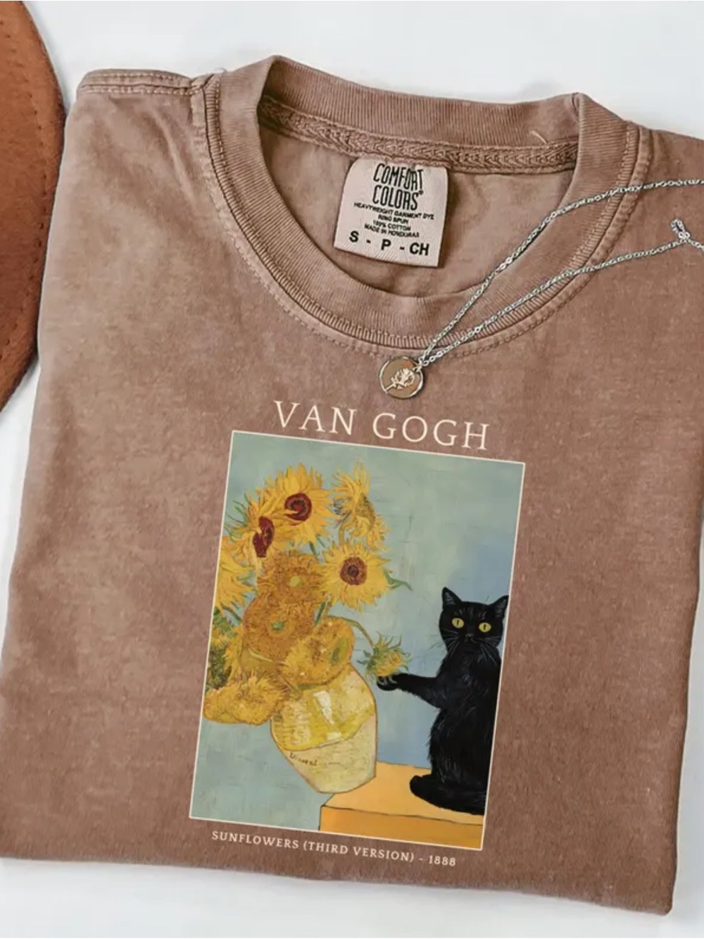 Comfort Colors Espresso Sunflowers & Black Cat Graphic Tee